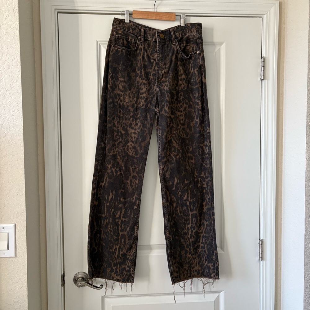 Allsaints Blake Jean - Leopard Print Wide-Leg Jeans (Size US 28)